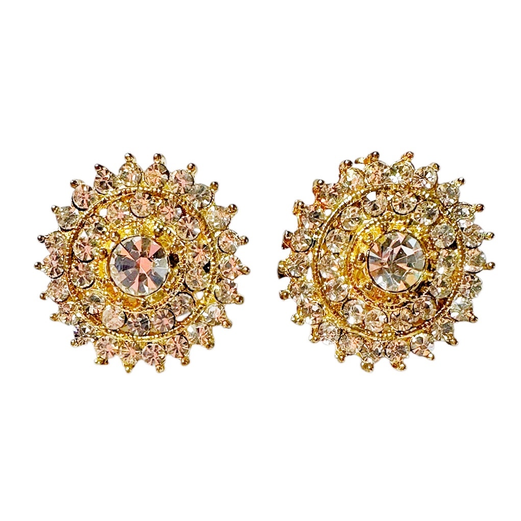 Gold Tone Crystal Sunburst Post Earrings
